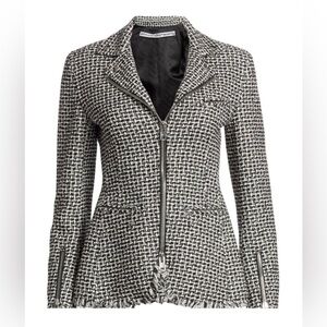 ALEXANDER WANG Tweed Blazer Moto Jacket Black White Zipper Detail Size 10